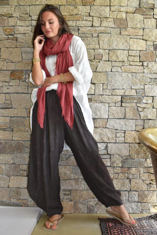 Lalli Damask Classic Tapered Barrel Leg Pant Chocolate